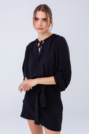 PTJ0057 vestido corto negro con laos delanteros para grados