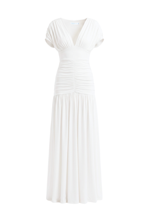 PTJ0092 vestido blanco con mangas y drapeados