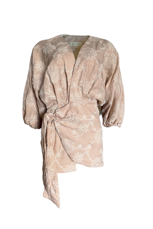 PTJ0099 vestido corto con lazos laterales color beige