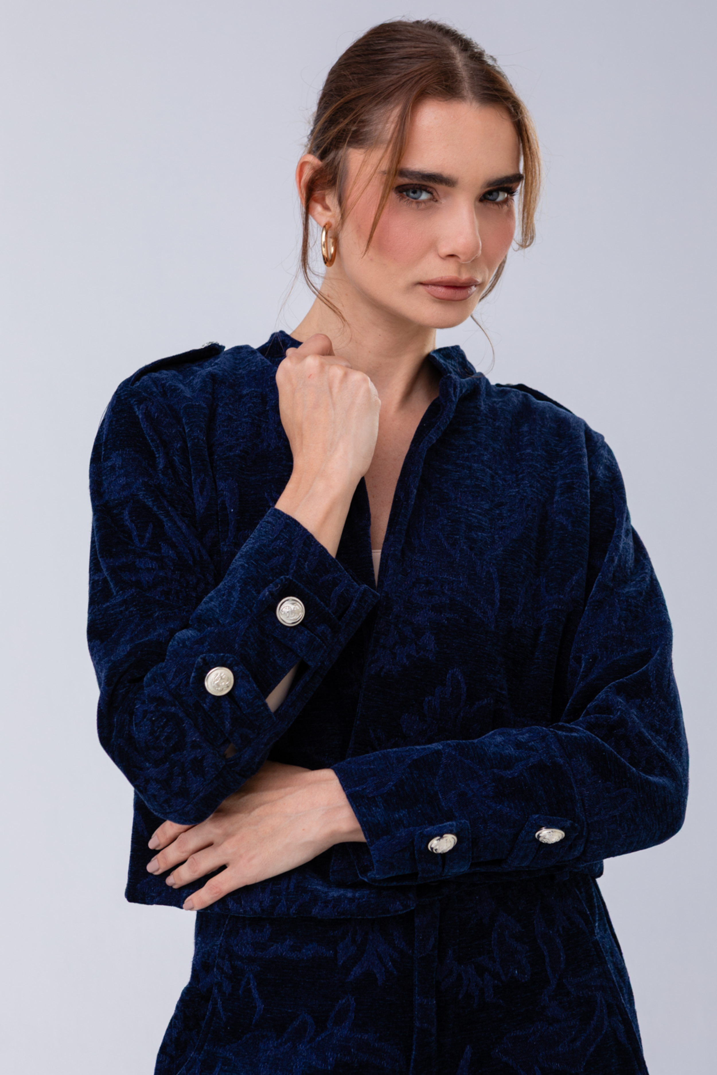 PTJ0102 chaqueta con manga larga con body con pantalón azul