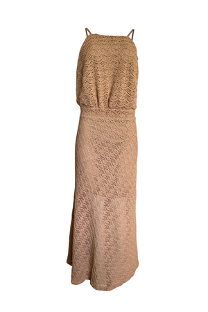 PTJ0132 vestido largo con textura y espalda descubierta color camel