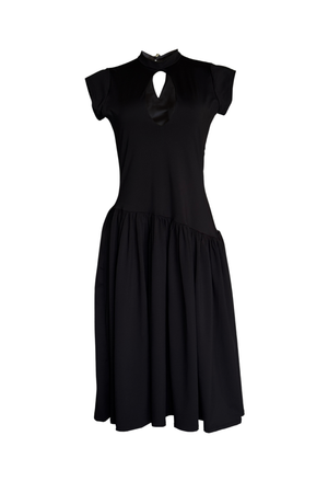 PTJ0156 vestido midi con boleros y escote tipo gota color negro