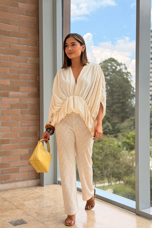 PTJ0204 blusa con recogidos y pantalón