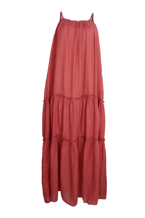 Hermoso vestito largo de tiras en hombros color cobre