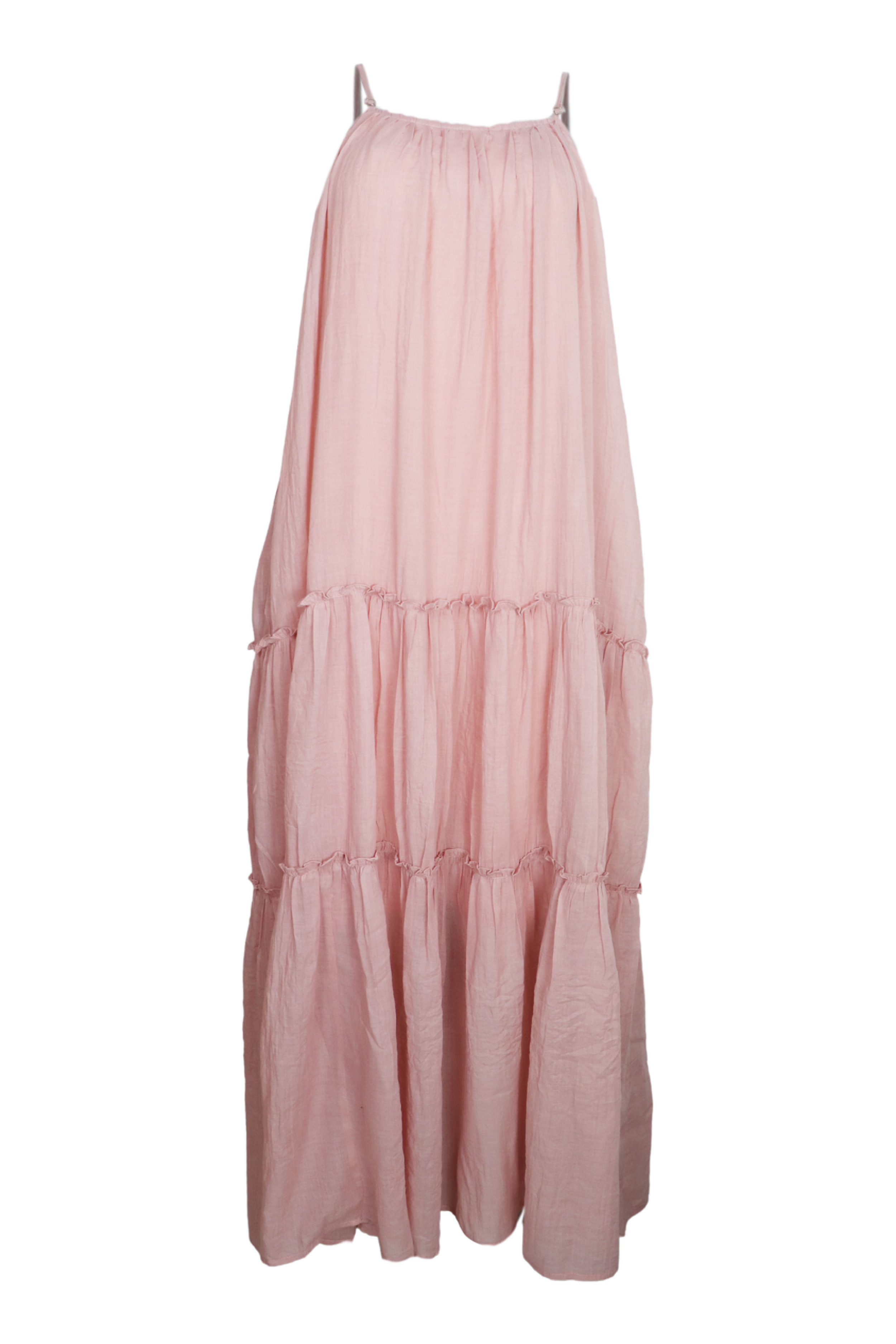 Hermoso vestito largo de tiras en hombros color palo de rosa