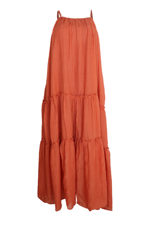 Hermoso vestito largo de tiras en hombros color terracota