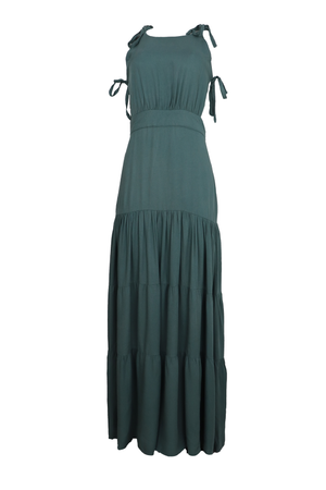 Hermoso vestido largo con amarre en hombros y en cintura de color aqua