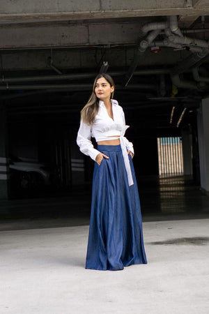 Camisa corta manga larga Shea color blanco con pantalon palazzo