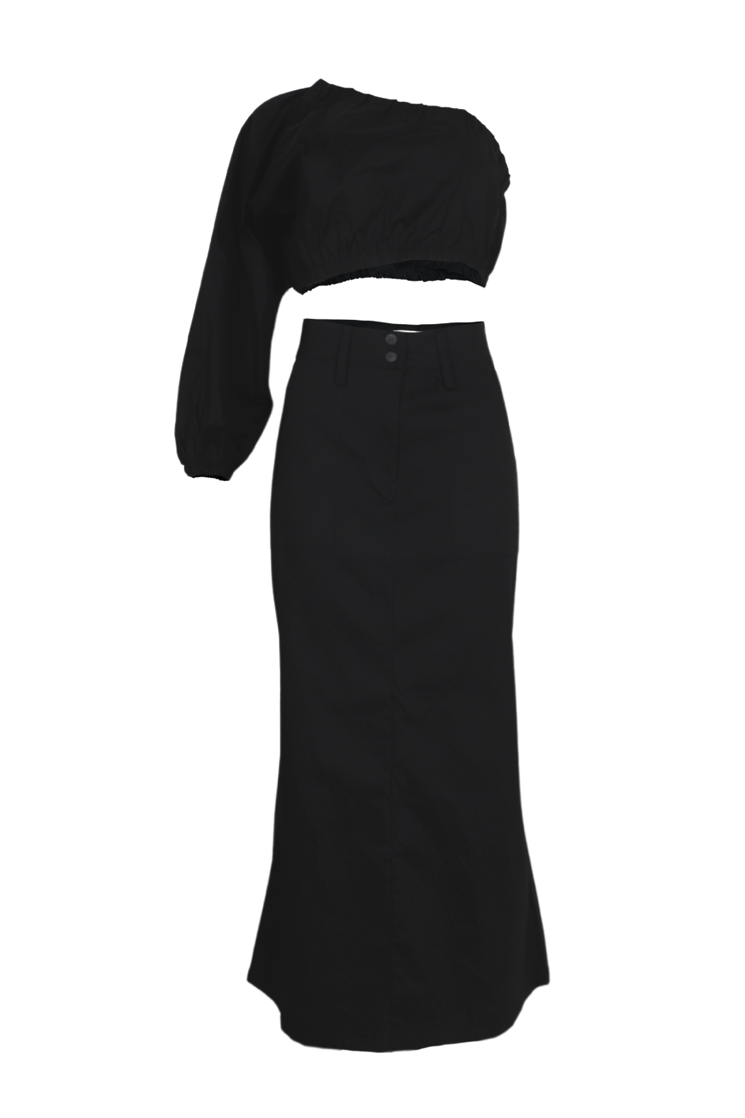 PTJ1397110 set de blusa y falda larga e color negro