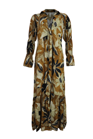 Vestido largo con lazos y manga larga Sahara color camel