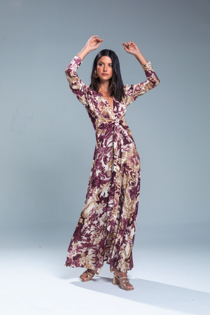 PTJ2273000 vestido largo estampado con lazos y mangas largas