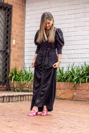 PTJ234600 vestido drapeado negro