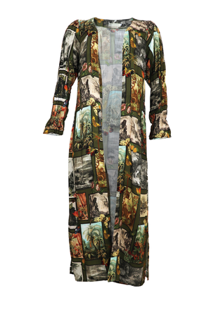 Hermoso Kimono manga larga con estampado verde Matisse