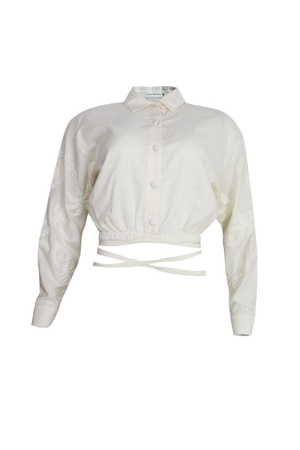Hermosa camisa manga larga bordada color blanco