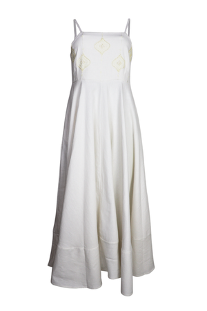 hermoso vestido largo bordado con tiras en hombros color beige