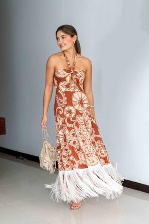 PTJ24462900 Vestido con estampado y lazos en el cuello