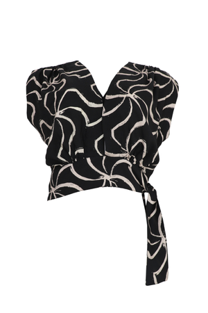 Hermosa blusa cuello en V con amarre lateral