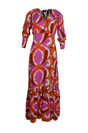 Encantador vestido largo con manga larga y hombreras