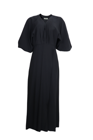 hermoso vestido largo con mangas largas y abertura en falda
