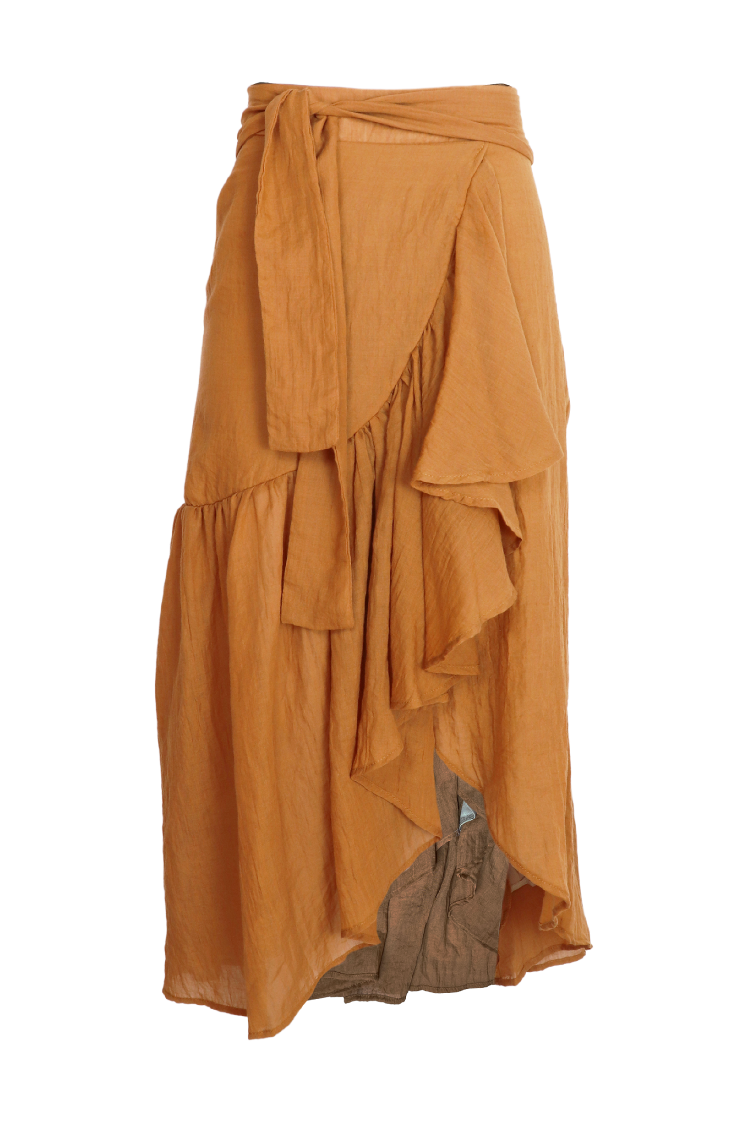 Hermosa falda midi con lazos para ajustar en cintura color camel