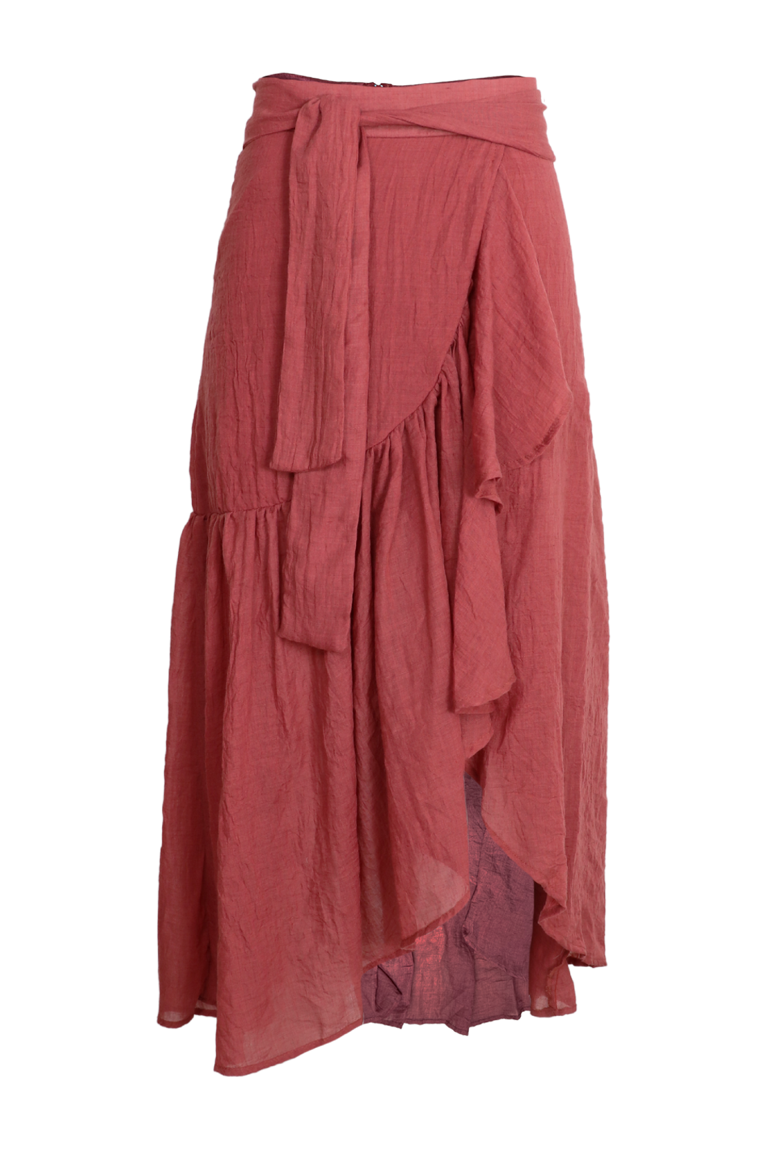 Hermosa falda midi con lazos para ajustar en cintura color cobre