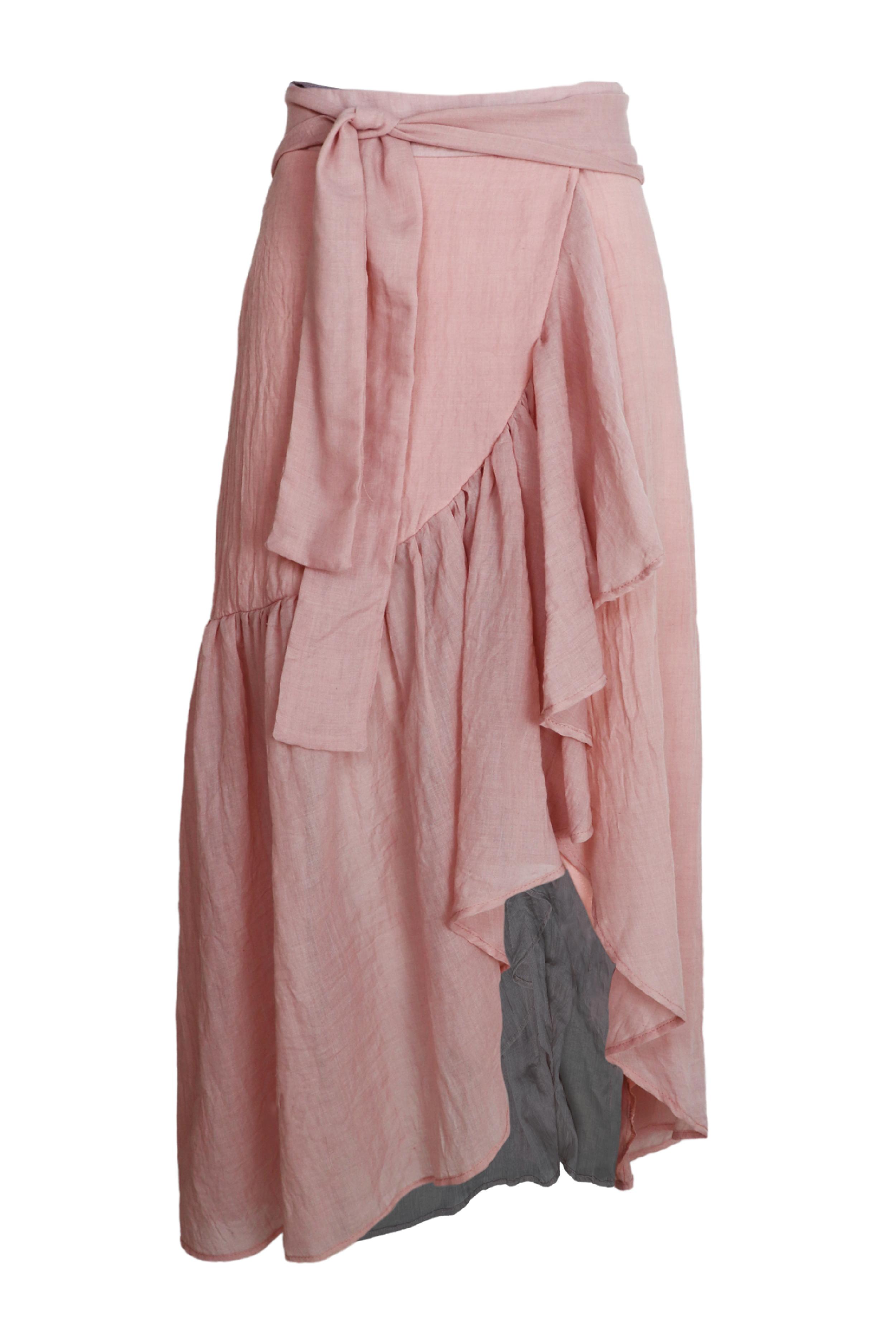 Hermosa falda midi con lazos para ajustar en cintura color palo de rosa