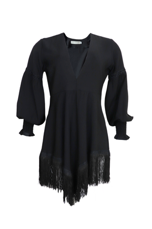 vestido manga larga con boleroas en falda color negro