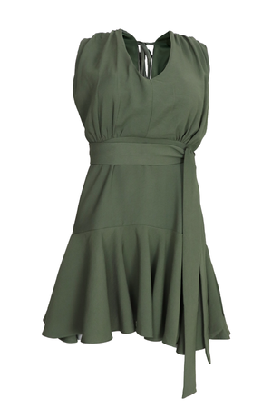 Vestido corto con cinturón color verde