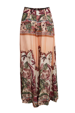Pantalón palazzo con patrones de hojas y flores