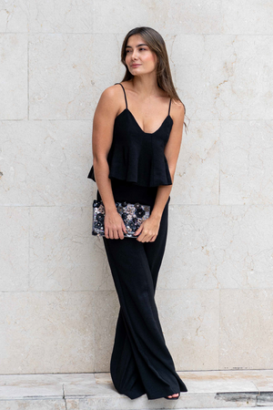 PTJ148130 blusa de tiras y pantalón negro