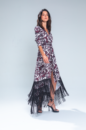 PTJ27181200 vestido midi con flecos