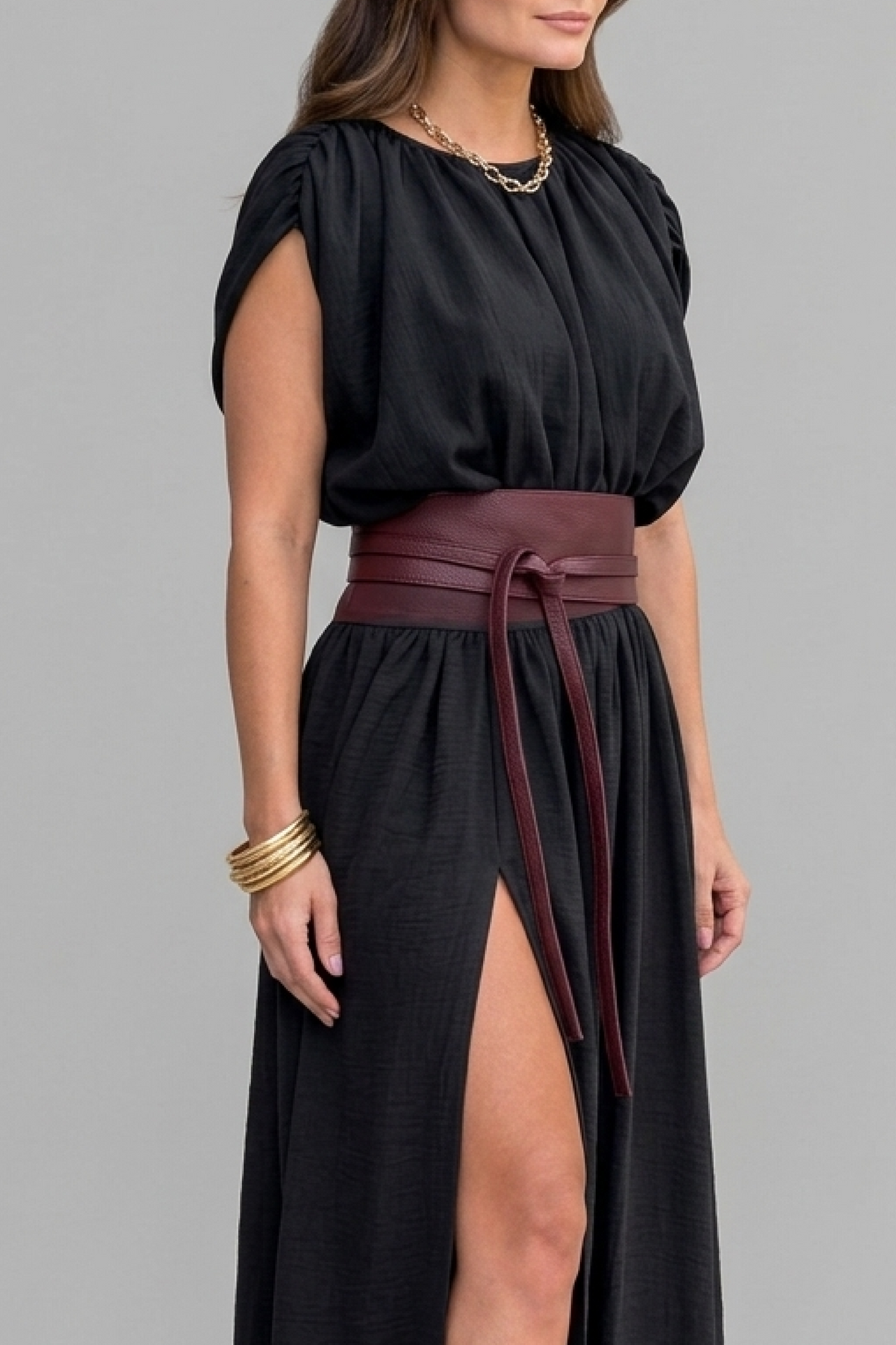 PTJ2770320 vestido midi con drapeados con cinturón