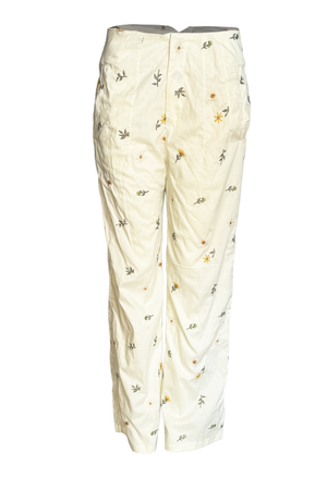 PTJ2997 pantalón con figuras botánicas