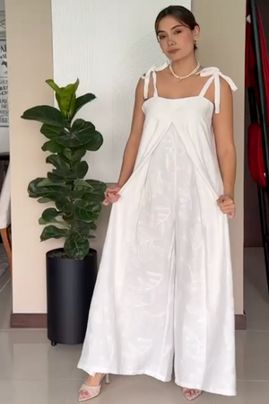 PTJ302629 enterizo oversize color blanco con lazos en los hombros, tela bordada