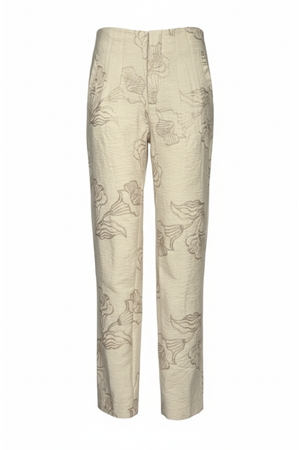 PTJ304029 pantalón beige con bordado en su tela
