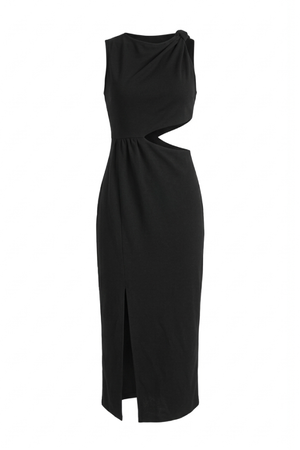 PTJ403229 vestido midi con escote en la cintura color negro