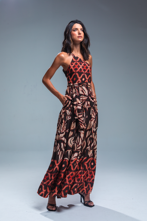 PTJ50512900 vestido largo con lazos y estampado