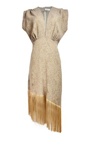 PTJ506601 vestido taupé con flecos