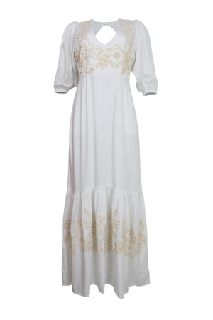 Vestido manga 3/4 con bordado blanco