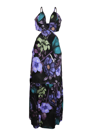 Vestido de tiras y corte en cintura con estampado morado