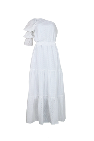 Vestido asimétrico en ojalillo blanco.