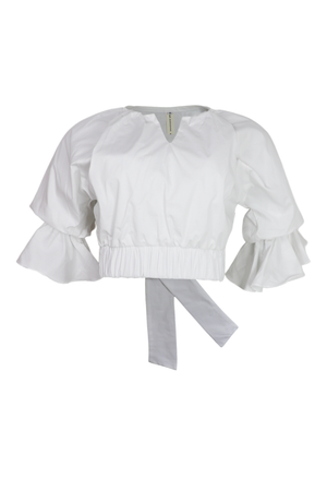 Blusa manga larga con cuello en v y tiras en la espalda Blanca