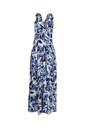 Vestido largo de copas en color azul.