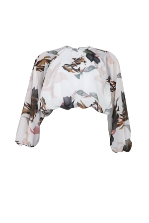 Blusa corta, manga larga en color blanco.