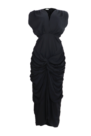 Vestido drapeado con corte cintura Nathy Negro