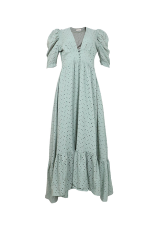 Vestido largo en ojalillo verde.