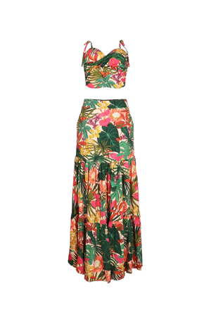 Set de crop top y falda con estampado tropical, claro.