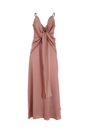 Vestido largo con color rosa con lazos y escote profundo