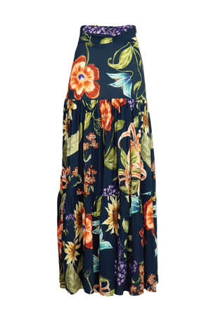 Falda larga estampada en color azul oscuro