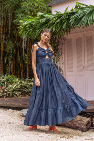 Vestido largo en índigo